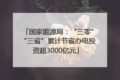 国家能源局：“三零”“三省”累计节省办电投资超3000亿元